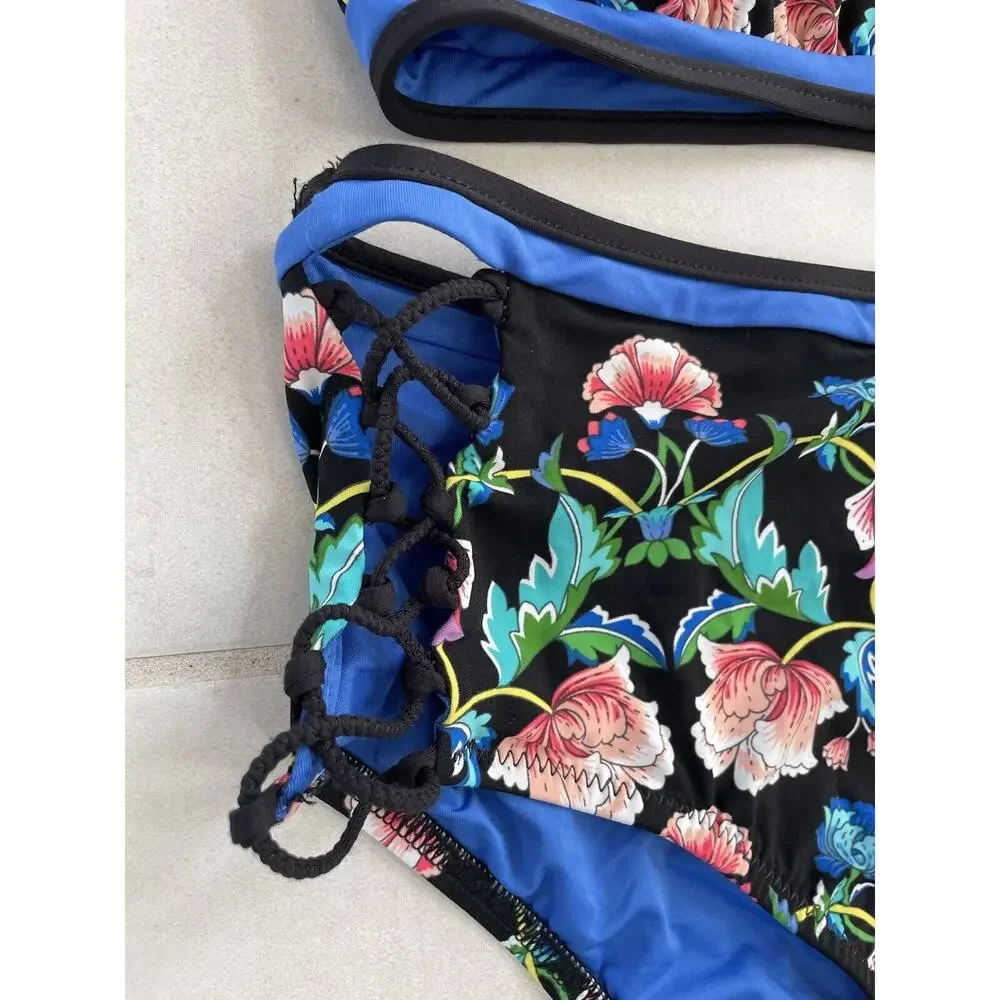 Nanette Lepore Swimsuit Bikini Floral Vixen Swimwear Beach Boho Romantic Goth